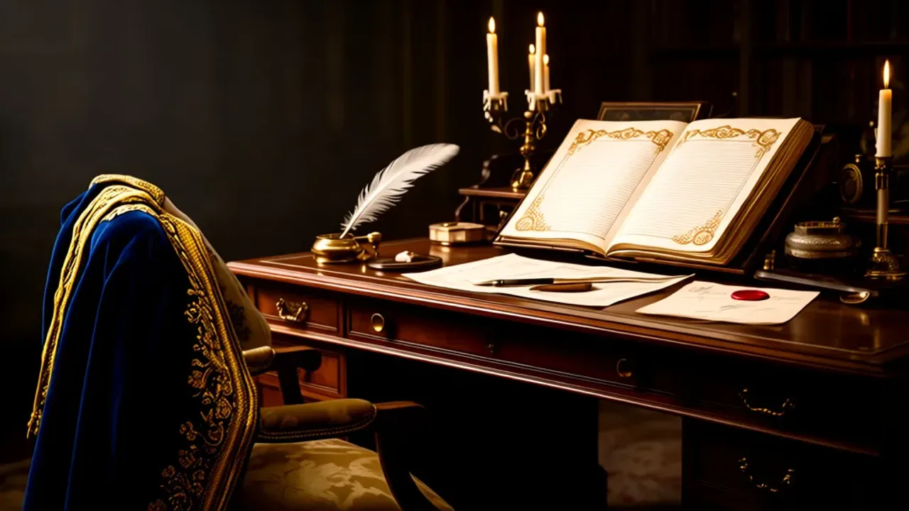 Franciszek Ryx: Królewski kamerdyner, starosta piaseczyński (1732-1799) Historyczne biurko z księgą finansową i świecznikiem, nawiązujące do działalności, jaką prowadził Franciszek Ryx na dworze królewskim.