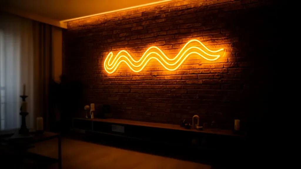 Neon Kraków: Jak wybrać i zamówić idealny neon LED? Kompletny poradnik Nowoczesny neon Kraków w formie świecącego napisu LED zamontowanego na ozdobnej ceglanej ścianie w minimalistycznie urządzonym wnętrzu mieszkalnym.